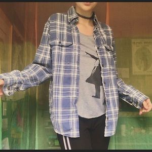 George brand blue and white button up flannel